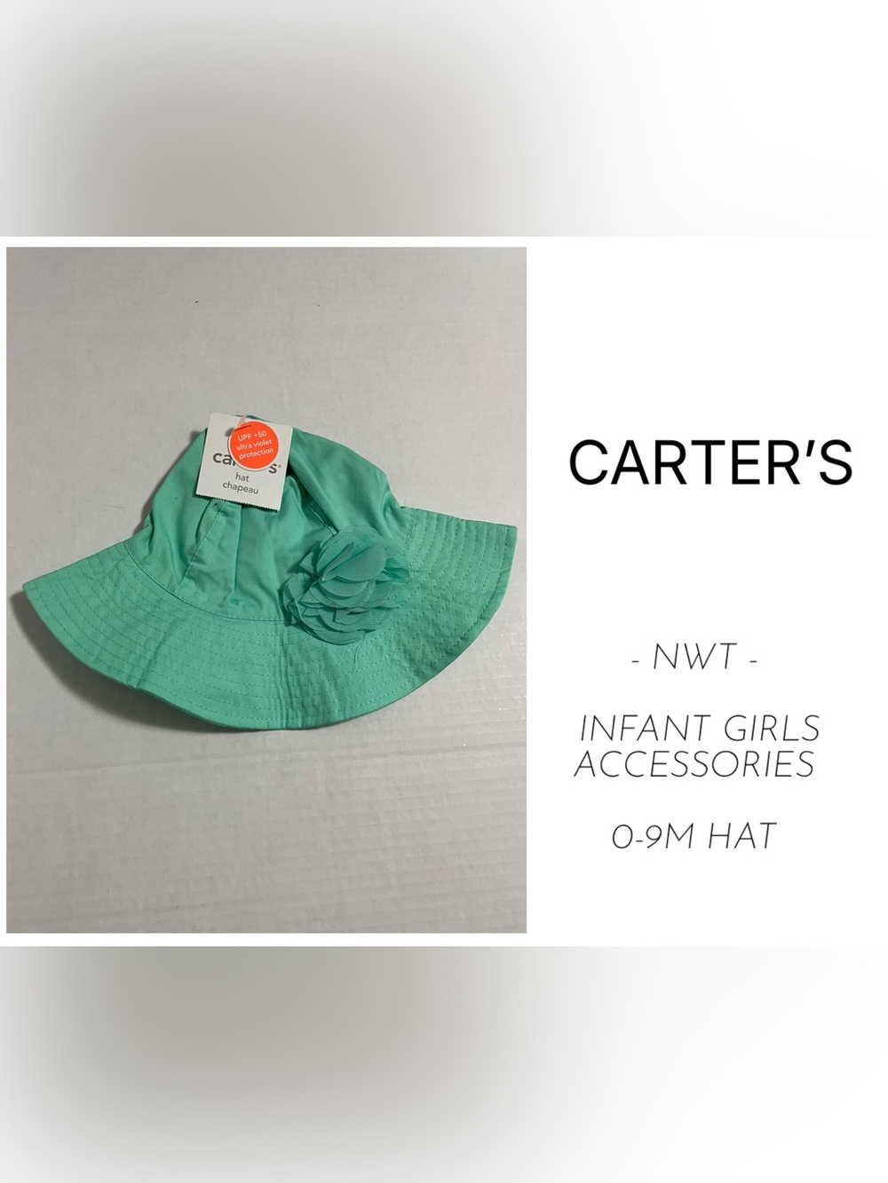 CARTER’S - 0/9M - NWT - INFANT GIRLS TEAL BLUE FLORAL BUCKET / SUN HAT